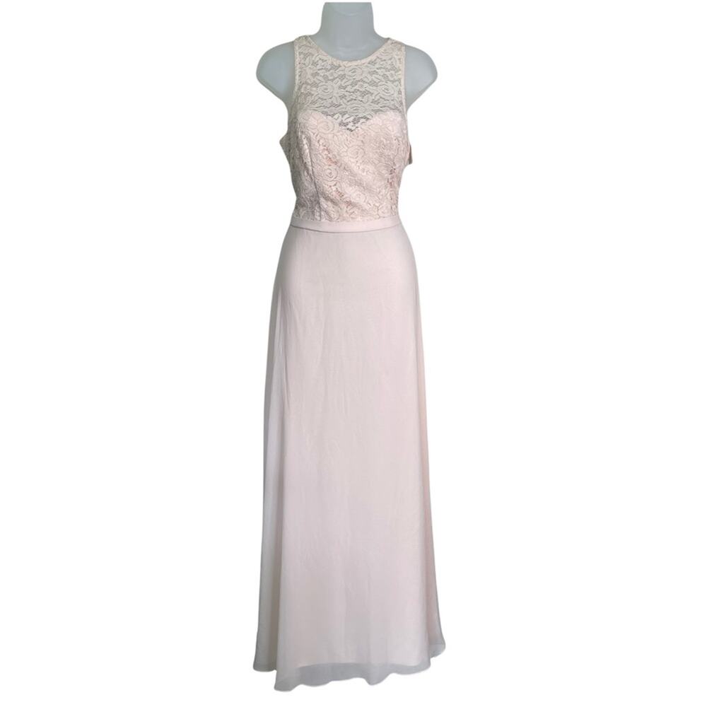 NWT BILL LEVKOFF Blush Pink Sleeveless Lace Halter Neck Floor Length Gown